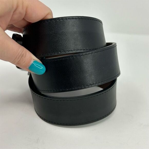 Kenneth Cole Men's Black Italian Leather Dress Belt Size 36 Silver Tone Buckle - Picture 2 of 10